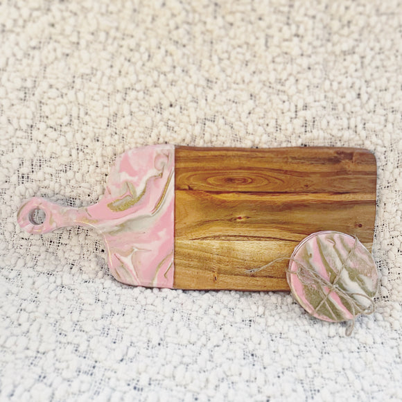 Pink/white/gold resin serving board