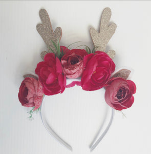 Reindeer red floral  headband