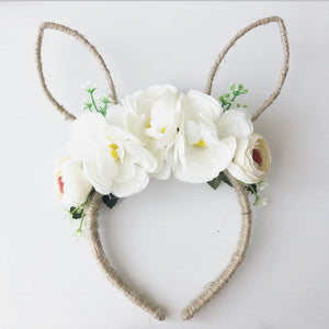 Handmade white floral bunny headband