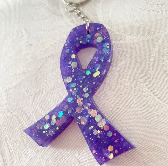 Purple cancer ribbon keyring