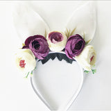 White and purple floral bunny headband