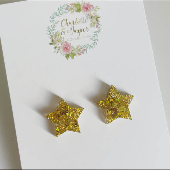 Gold glitter star earrings