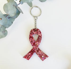 Glitter cancer ribbon keyring