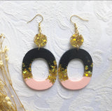 Handmade resin earrings, black and pink