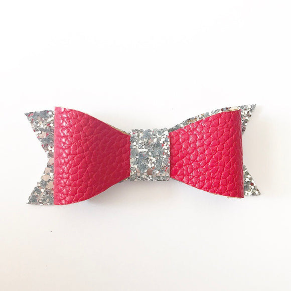 Red and silver faux leather bows